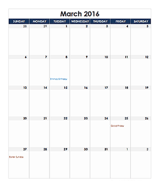 Customize Excel Calendar